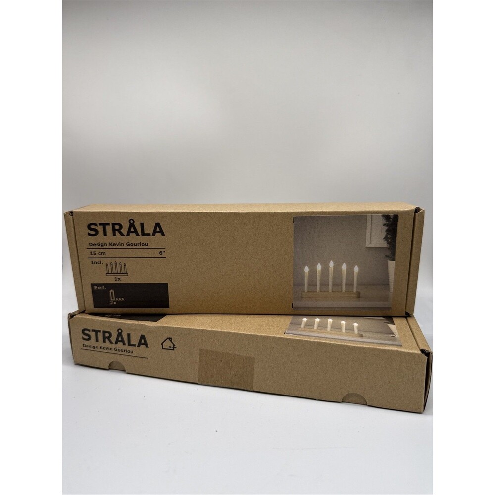 2 IKEA STRALA LED Christmas Candelabras 5 Candle Wood Kevin Gouriou NIB